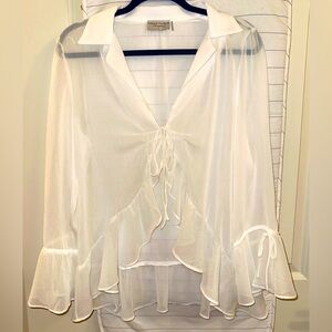 Dressy Sheer White long sleeve tie front cardigan